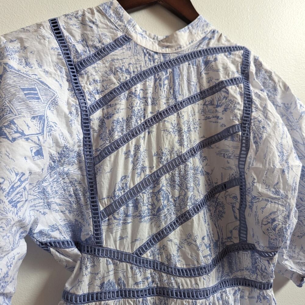 Asos Design Dress 2 Toile De Jouy Blue Ruffle Mini Womens - Picture 2 of 10